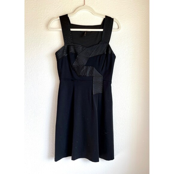 NWOT BCBGMaxAzria Women's Black A-Line Thick Strap Dress with Obi Ribbon Detail - Picture 2 of 10